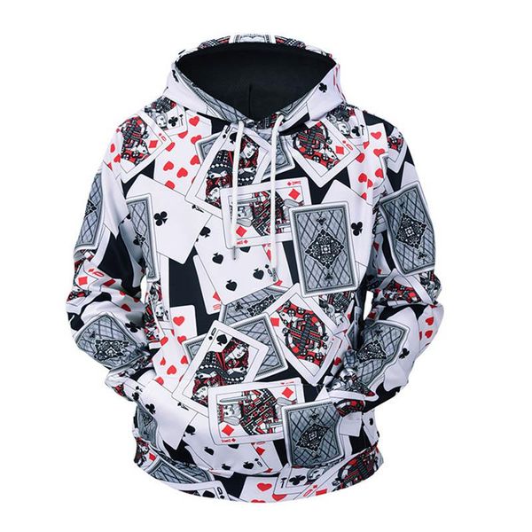 

mens new fashion hoodies playing cards full 3d printed hooded sweatshirts drawstring plus size hoodies male casual streetwear, Black
