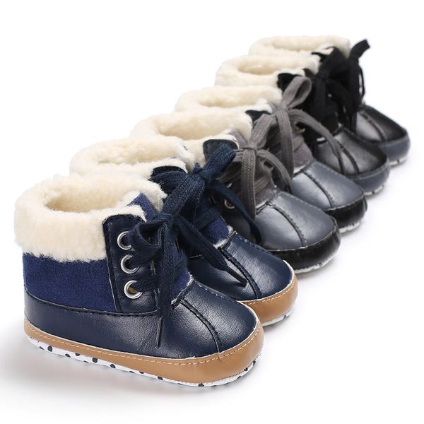 

2019 newborn baby girl boy snow boots winter leather boots baby soft shoes pu furry warm y10.28, Black;grey