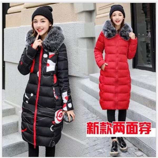 

of new fund of 2019 winter long sides wear down cotton-padded jacket to keep warm hooded hairy cotton-padded clothes, Black