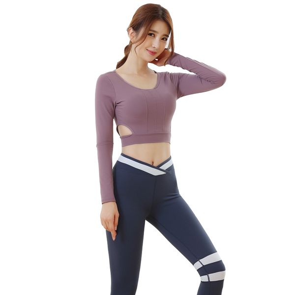 

women's yoga suit 2020 designer new sportswear suit fitness long-sleeved female high waist hip yoga pants two-piece set 4 colors s-xl