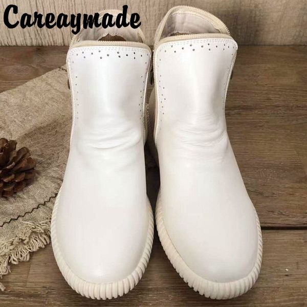 

careaymade-autumn&winter new korean casual pleated leather double zipper plush warm boots simple women's short boots, Black