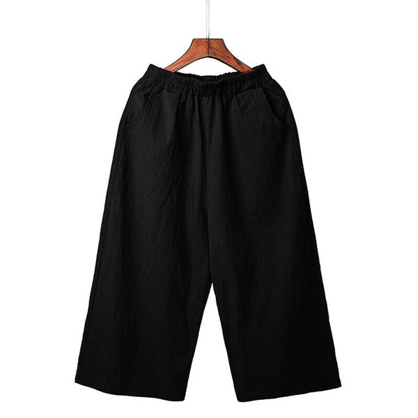

2019 spring summer cotton linen harem pants women casual white wide leg pant solid plus size female loose elastic waist trousers, Black;white