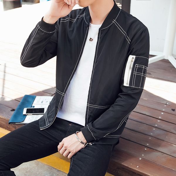 

2019 autumn men's bomber jackets casual male outwear windbreaker stand collar jacket mens baseball slim coats 5xl, Black;brown