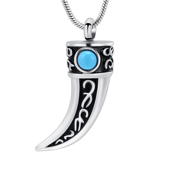 

ijd12845 horn cremation pendant with screw hold ashes stainless steel jewleyr human necklace keepsake for loved ones ash, Silver
