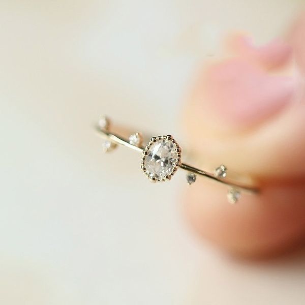 

unique small fresh lovely suit-dress 14k gold-plated emerald self-cultivation twigs anniversary exquisite ring, Silver