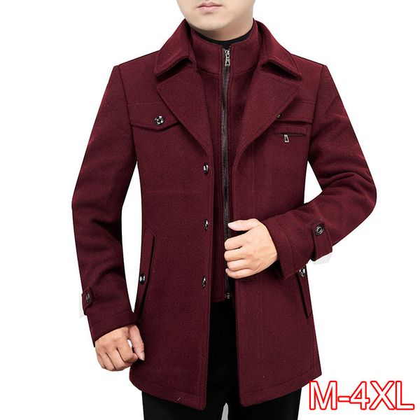 

fleece jacket men wool coat with pockets winter cashmere standing collar gray black lapel large size 4xl 5xl men's winter coat, Black;brown