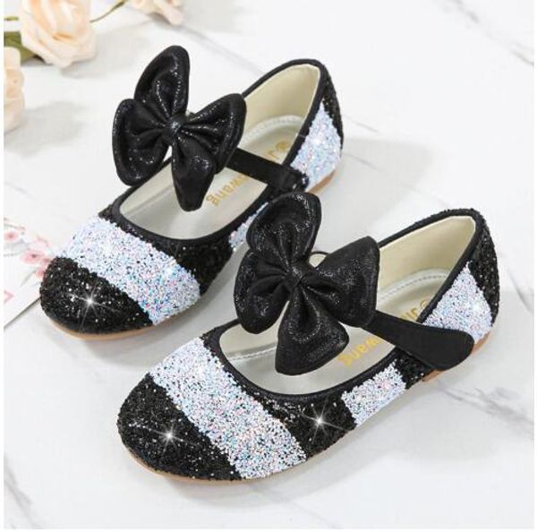 

new spring summer autumn children shoes girls sandals sequins bow princess leather shoes girls casual dance, Black;red