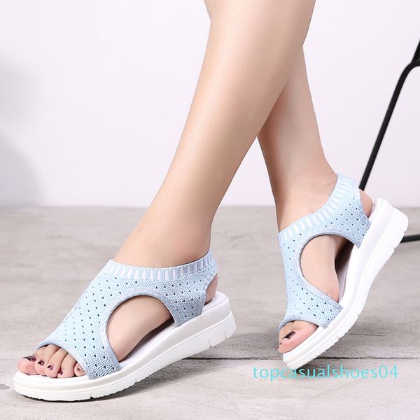 

summer women's sandals shoes wild elastic belt sports flip flops flats women's thick bottom fish mouth mesh sandals t04, Black