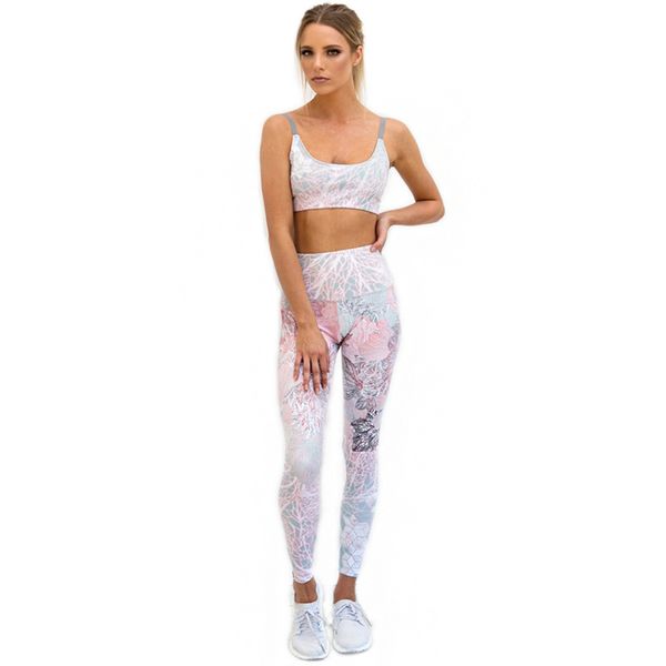 

reno jesse 2018 3d printed yoga set women flower running set bra+leggings gym comfortable tracksuit sport clothing, White;red