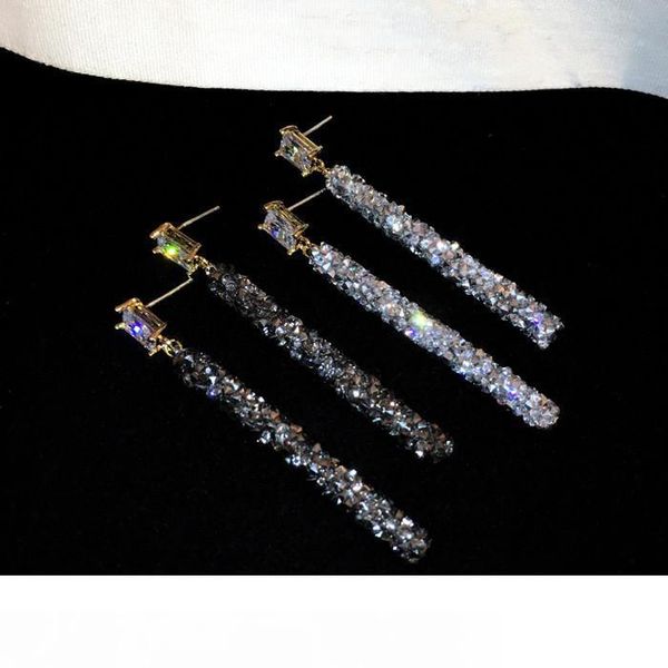 

new style fashionable silver pin earrings long exquisite rhinestone temperament joker earrings pendant female