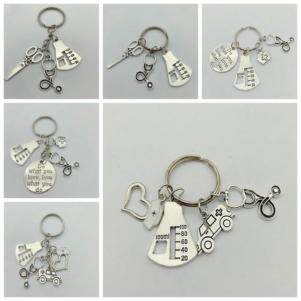 

ancient silver stethoscope medical box charms keychain keyring couple nurse doctor graduation keychain bag wallet car keyfob keyholder gift, Slivery;golden