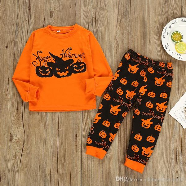 

halloween baby girl boy pumpkin devil shirt + pants 2 pcs/set ins long sleeve new clothes set, White
