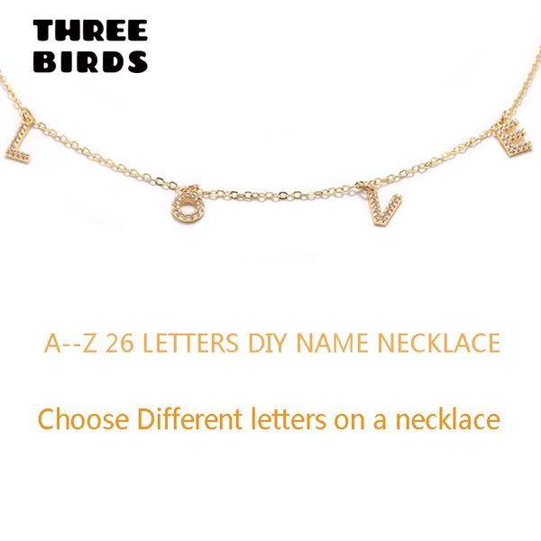 

three birds trendy zirconia name letter custom necklace gold and silver diy alphabet necklace for women fashion jewelry 2019
