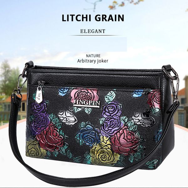 

retro vintage multi-compartment women messenger bags 2020 new soft all match leather flower handbags small square shoulder bag