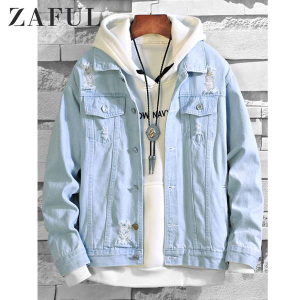 

men's jackets zaful men autumn solid color ripped decoration denim jacket button up pocket turn-down collar long sleeves daily, Black;brown