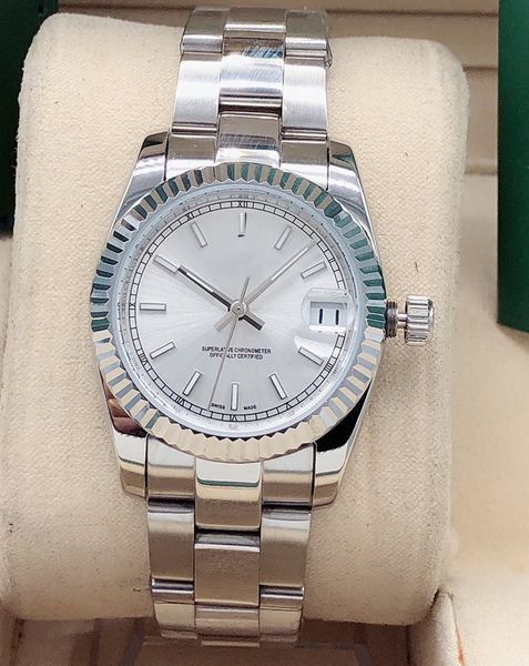 

fashion 31mm quality stainless steel watch chain sapphire mirror watch date waterproof fashion sports lady mechanical watch, Slivery;brown