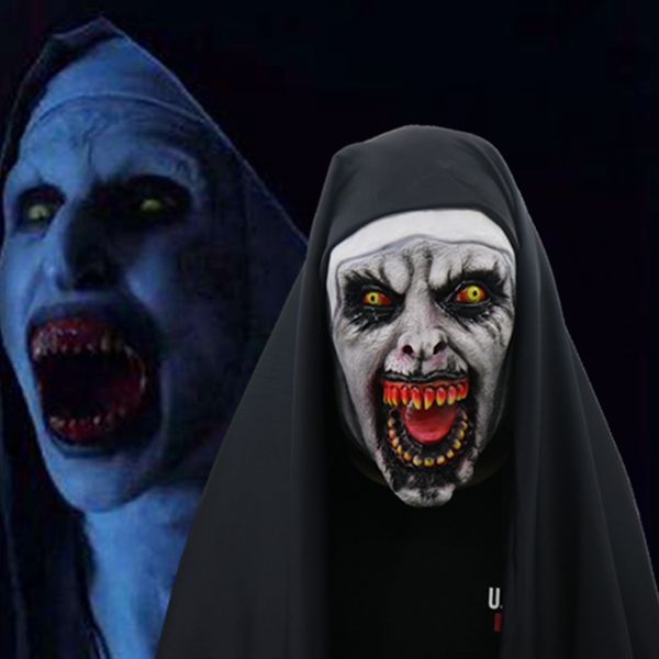 

the nun horror mask cosplay valak scary latex masks with headscarf full face helmet men women halloween party props 2018, Black;red