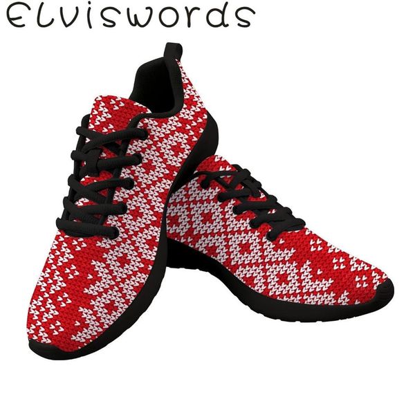 

elviswords christmas pattern print women sport sneaker outdoor long travel shoes non-slip wear resisting breathable fashion, Black