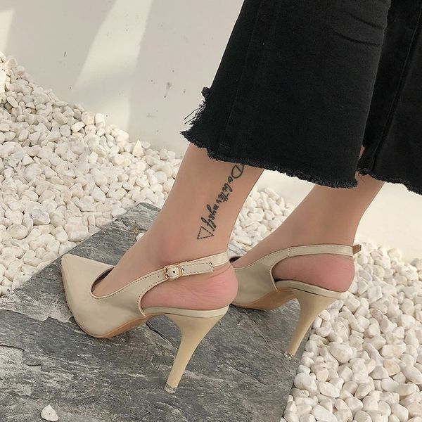 

pointed stiletto high heel sandals female 2020 women's shoes female high-heeled shoes, Black