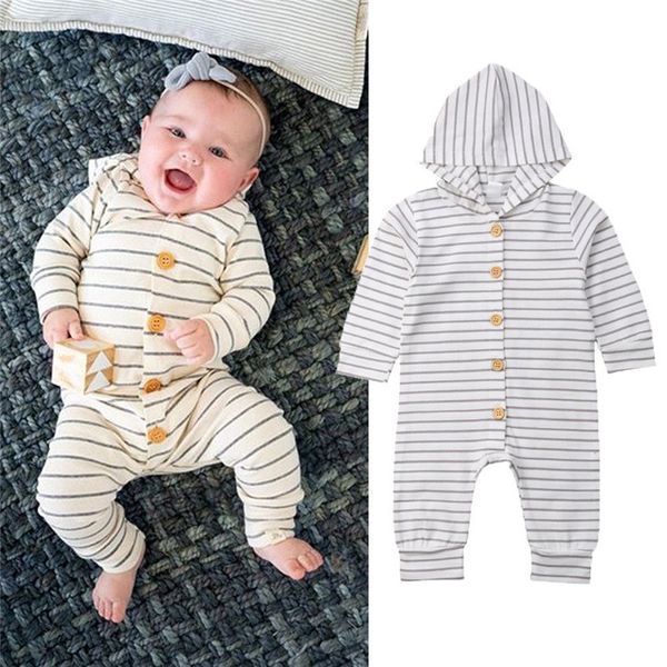 

0-24 м новорожденных детей мальчик девочка комбинезон элегантный капюшоном полосатый комбинезон милый хлопок новорожденный outifts одежда, Blue