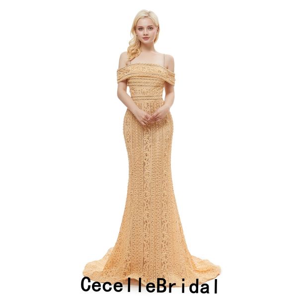 Acheter 2019 Jaune Sirène Dentelle Longue Robes De Soirée De Luxe De Lépaule Dentelle Vintage Femmes Formelle Tapis Rouge Robe De Soirée Tenue De