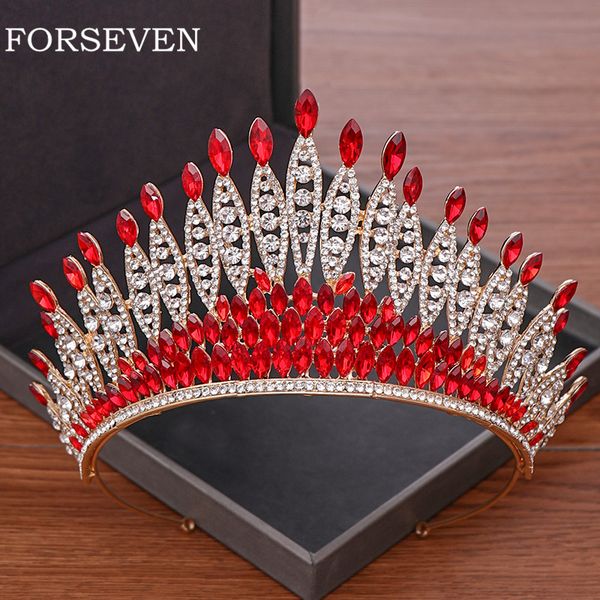 

ювелирные изделия невесты tiara свадебные аксессуары для волос vintage красный кристалл корона диадемы rhinestone головная повязка волос люк, Golden;white