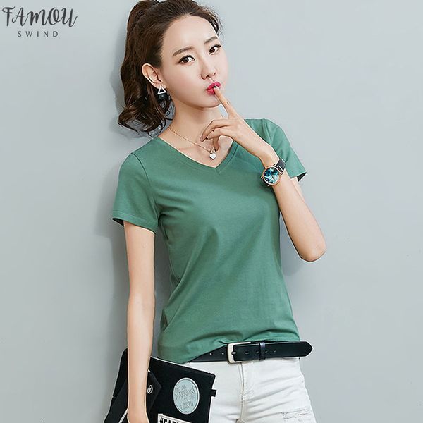 

cotton t shirt women casual v neck tee shirt femme white solid t shirt women tshirt funny t shirts 2020