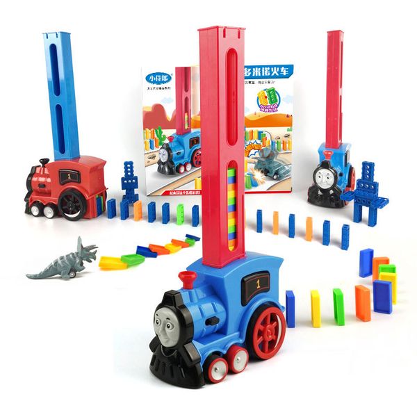 

creative electric thomas train toys, display domino automatically with lights, developmental toy, for party christmas kid' birthday gif