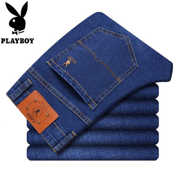 

p58 playboy 1953 jeans men's business slim fit elasticity plus-sized menswear casual pants, Blue