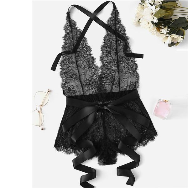 

women lingerie lady sleepwear lace underwear women translucent backless soft seamless comfortable nightwear s-3xl #15y, Black;white