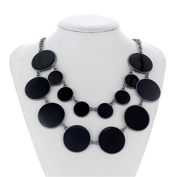 

essabesa europe and america exaggeration circle geometry necklace fashion double layer neck ring women's oil drop alloy necklace, Silver