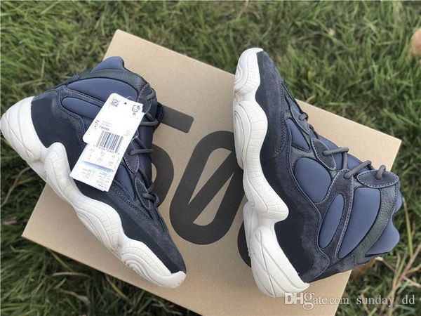 

slae kanye west 500 high slate running shoes authentic designer black suede wave runner men women sports sneakers fw4968 with box
