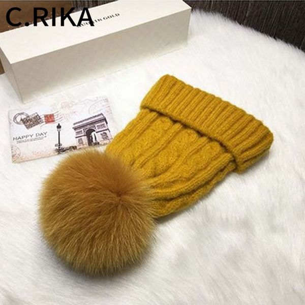

winter thick warm real natural pompom knitted hat ladies girls striped skeleton ski skullies beanies removable fur ball cap, Blue;gray