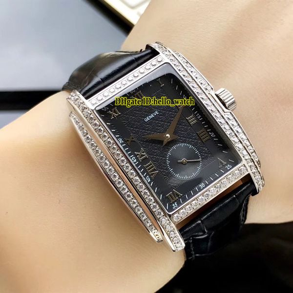 

gondolo 316l steel case 5124g-011 5124 black roman numerals dial automatic mens watch diamond bezel leather strap gents watches hello_watch, Slivery;brown