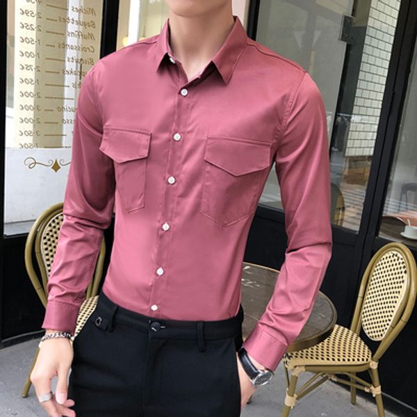 

2019 новых осенью рубашка с длинными рукавами мужской корейская версия тонких рубашками парикмахера чистого красной тенденцией мужскими соци, White;black