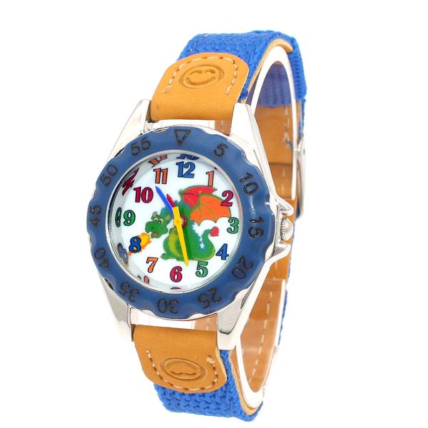 

children watches blue watch kids children's gift boy girl fabric strap learn to tell time student wristwatch u86a, Slivery;brown