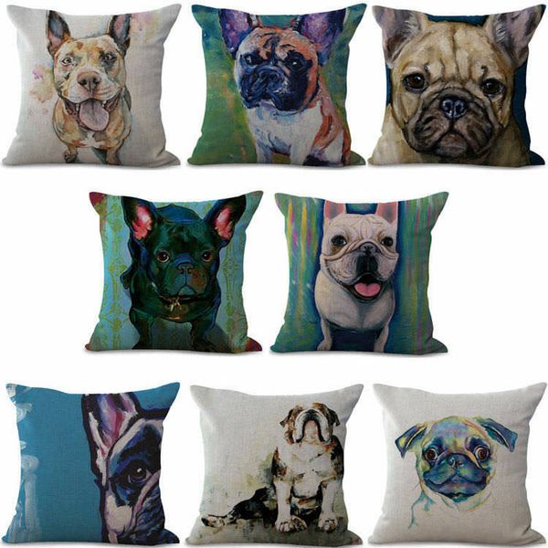 

funny cute lovely pug dog printed cotton linen throw cushion cover pillow case
