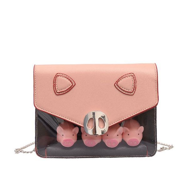 

fashion lady crossbody bags transparent chain small square bag shoulder messenger pack small girl cartoon pig pigs bags