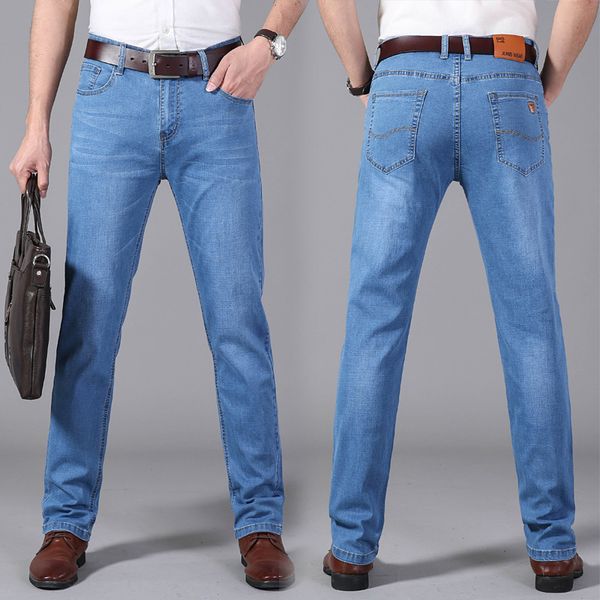 

2020 cholyl new light blue stretch jeans men's summer thin section men's slim straight business casual jeans