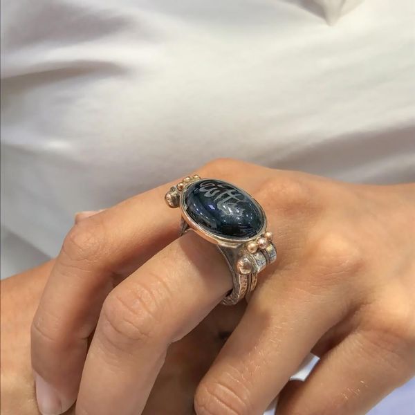

authentic hand production bismillah written oltu gemstone silver ring, Golden;silver