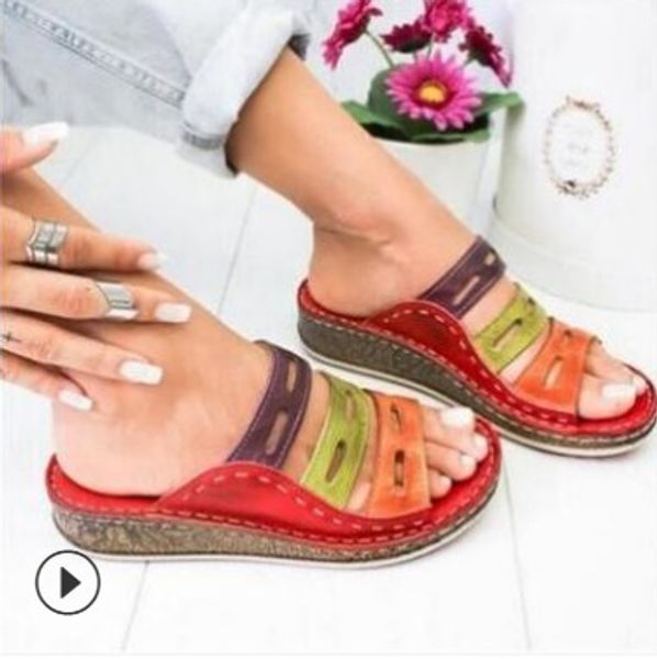 

европейский и американский большой размер 43 женщин платформа цвет matching повседневный римлянки башмачок наклонная пятки сандалии женщин, Black;red