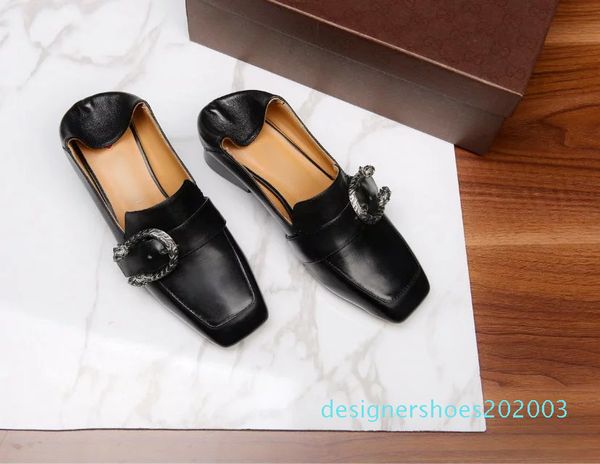 

flats casual flats black dress buckles thick heels lazy female rooming leather shoes full grain leather slip on lady footwear d03