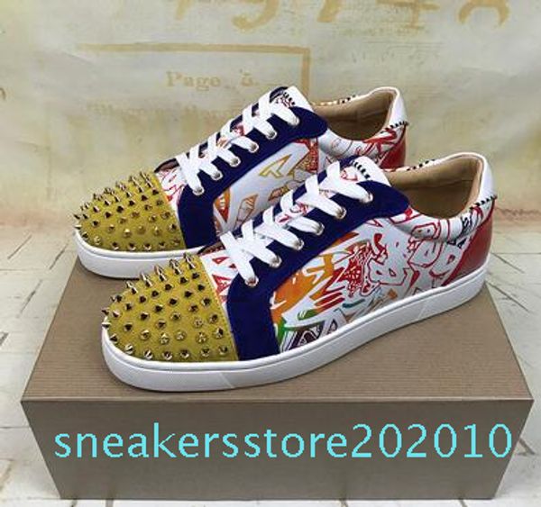 

2019 designer brand spikes casual flats red bottom shoes luxury mens womens party lovers low junior sneakers s10, Black