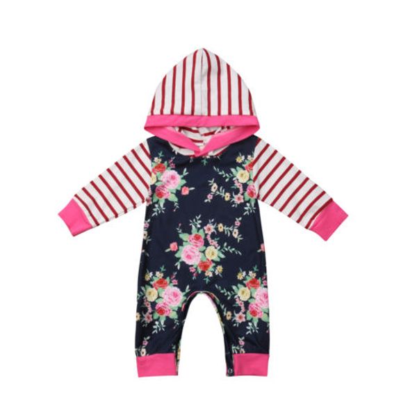 

newborn infant baby kids girls boys floral hoodie romper zip clothes jumpsuit, Blue