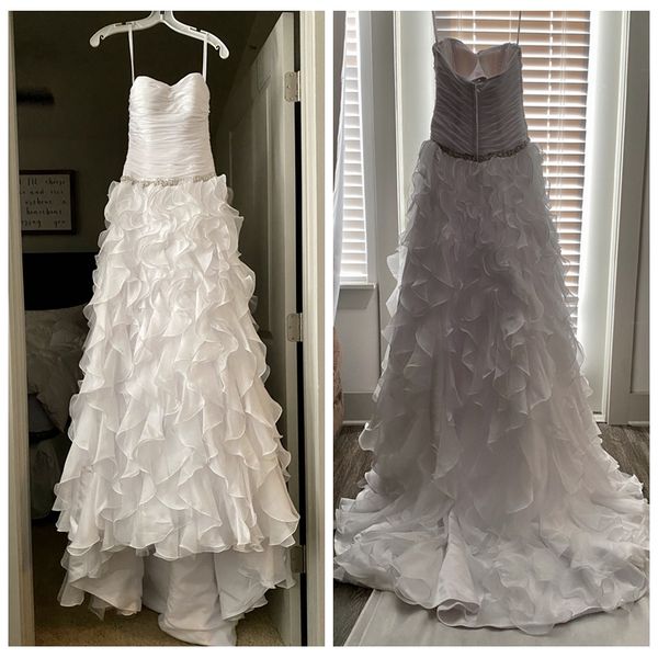 

2020 organza wedding dresses a-line with ruffled skirt crystals beaded white wedding dresses zipper up back bridal gowns voiles de mariage