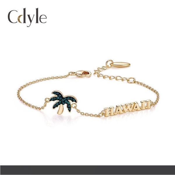 

european and american hawaiian bracelet ladies summer beach coconut palm bracelet swarovski crystal bracelet, Golden;silver