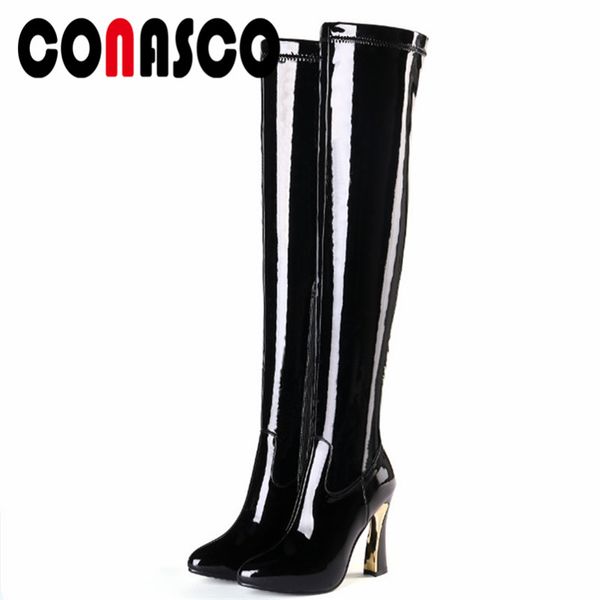 

conasco new arrival women over the knee boots autumn winter warm high heels shoes woman quality party prom dancing pumps, Black