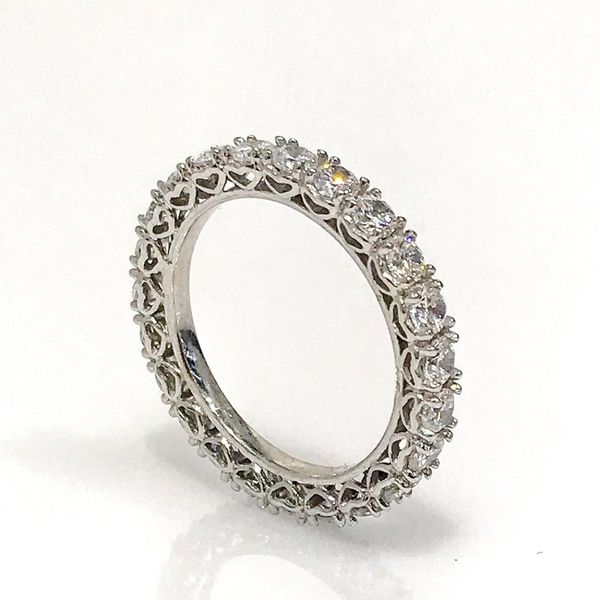 

single row cubic zirconia tamtur white gold pattern silver ring, Golden;silver