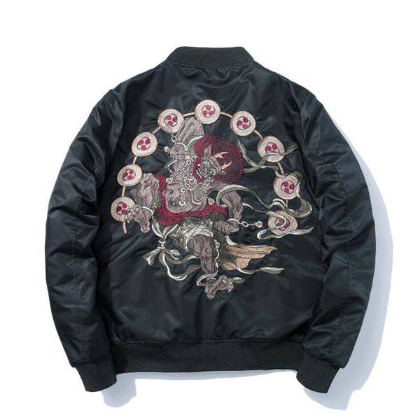 

мода новая вышивка бомбардировщик куртки 2020 зима теплая куртка мужская пилот бомбардировщик куртка мужская вышитая осень пальто, Black;brown