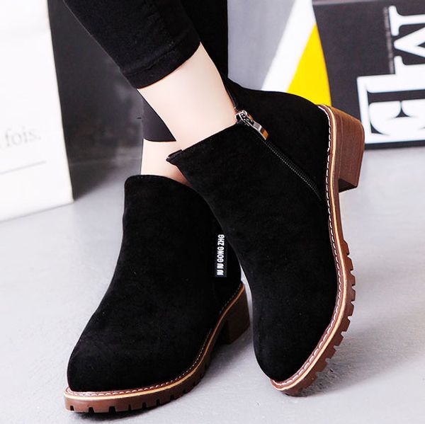 

eagsity suede motorcycle boots for women block heel round toe slip on zip fashion winter ladies boots brown, Black
